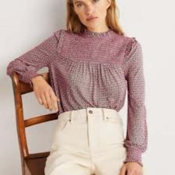 Boden Womens Smocked Blouse Red Heart Print Long Sleeve UK 10 US 6 - Picture 2 of 7